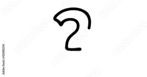 Question mark symbol spray painted isolated. Graffiti concept art interrogation, query and quiz icon. Airbrush paint. Urban abstract artwork. Alpha channel black and white
