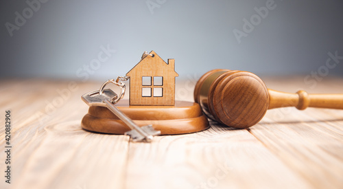 Quadro su tela Judge gavel and house key