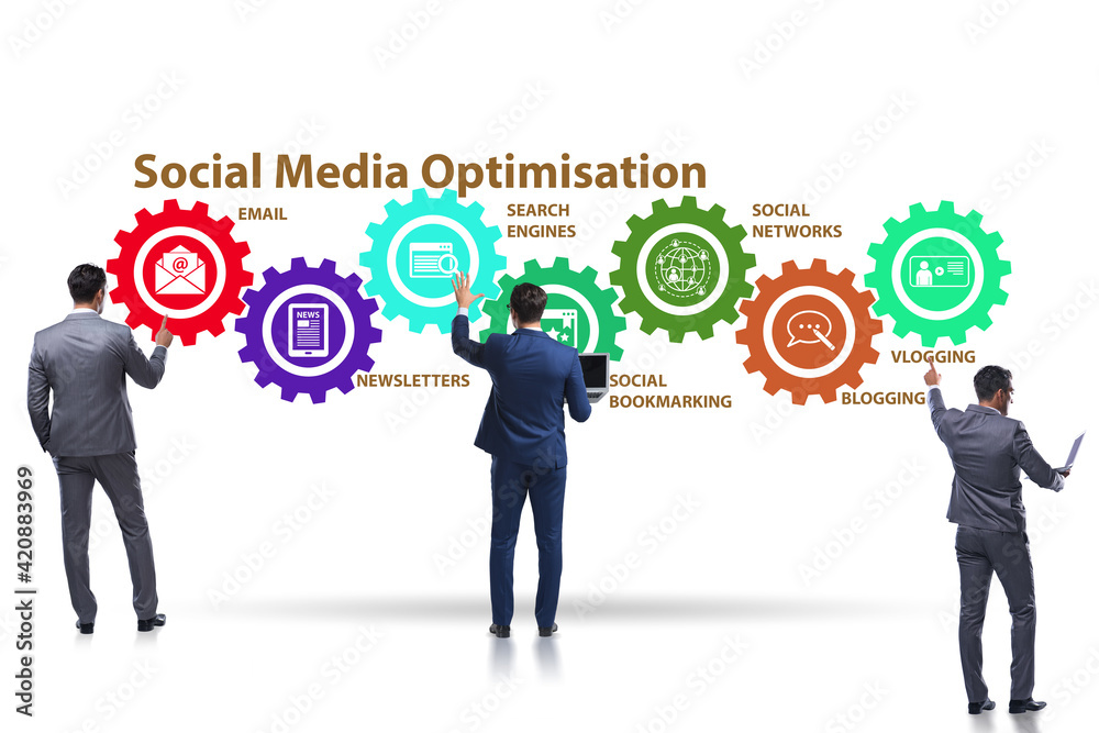 Social media optimisation concept with businessman Social media optimisation concept with businessman
