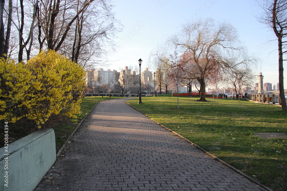 Roosevelt Island park view at the beginning of spring.
