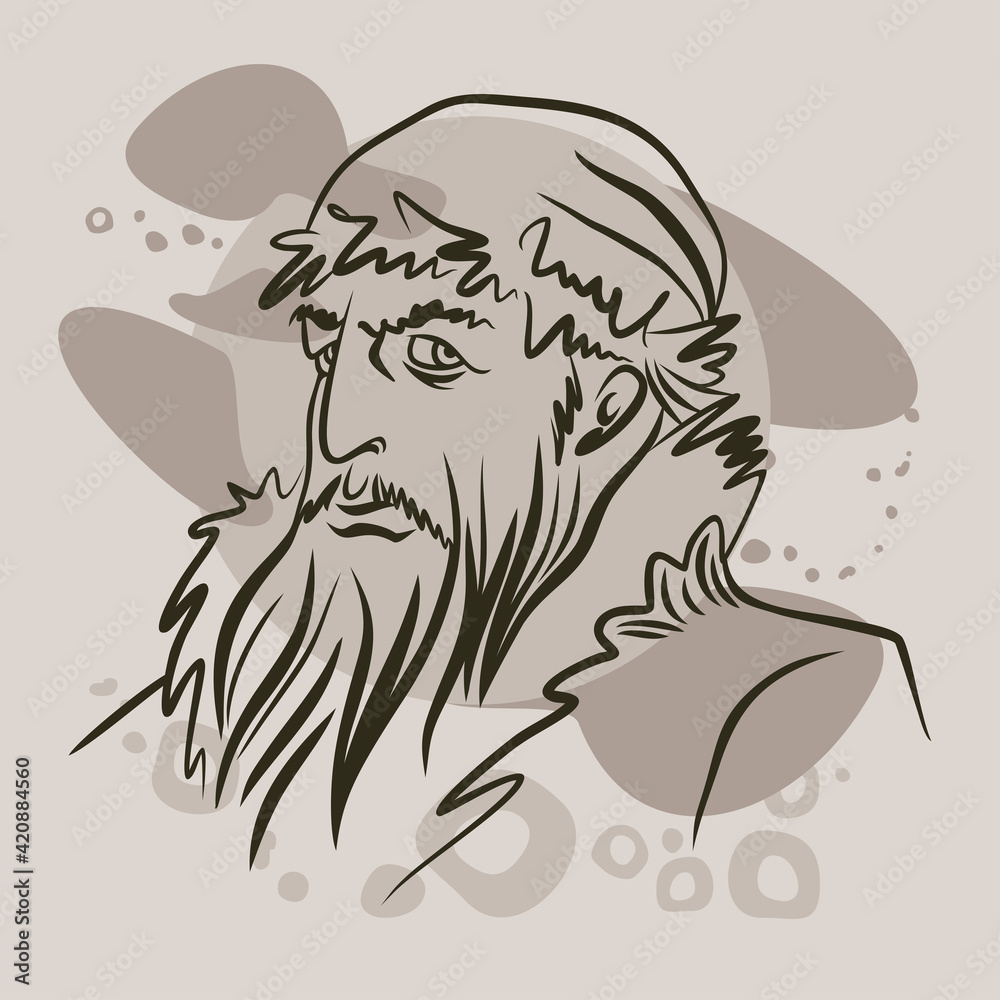 Fototapeta premium Portrait of Prince Ivan the Terrible. Sovereign, Grand Duke of Moscow and All Russia, the first crowned Tsar of All Russia. Black and white sketch of a hand-drawn portrait.