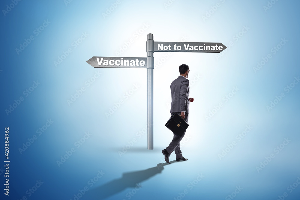 Fototapeta premium Businessman facing dilemma of vaccination