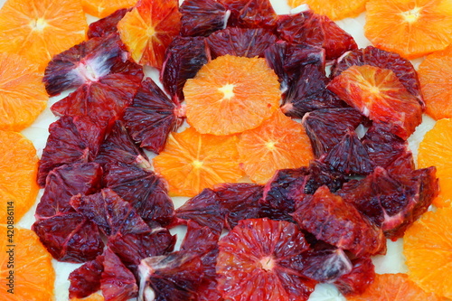 Slices of blood oranges and caracara oranges
