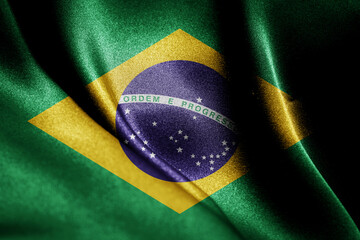 Fototapete Brasilien Brasilianische Flagge auf seidigem Stoff  © gmstockstudio