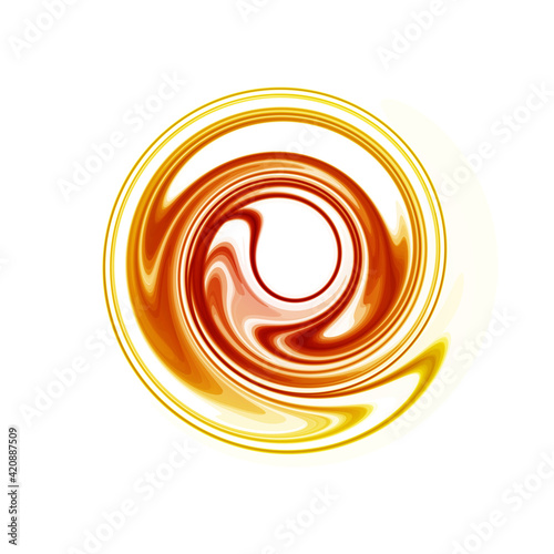 Molten sun round logo. Oil spot icon. Hurricane funnel and vortex sign. Resort graphic design, vector illustration