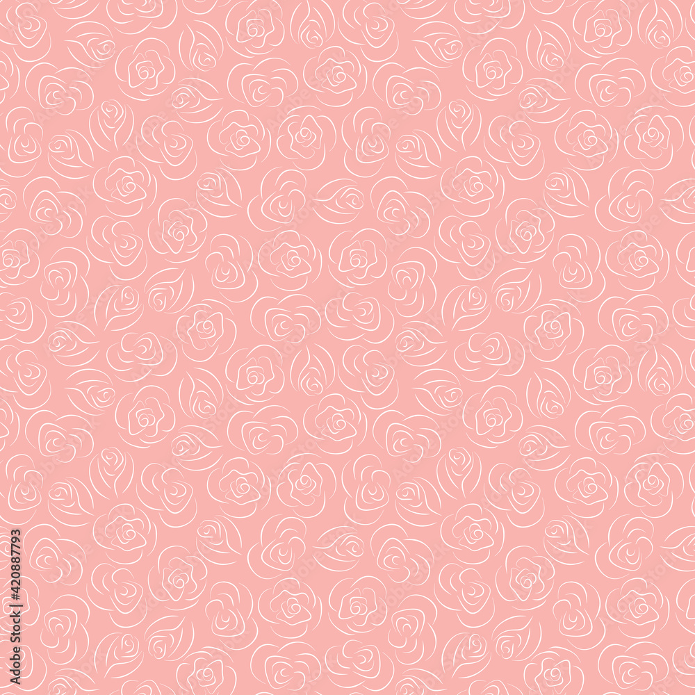 Pink floral background with roses. Flowers seamless pattern.