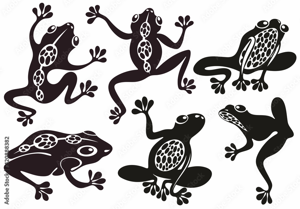 Frog silhouettes. Collection of vector frogs