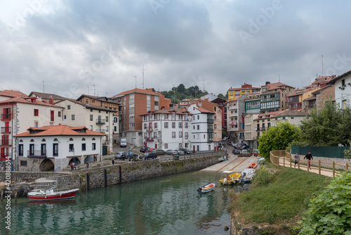 Harbor scene in the Basque fishing village of Mundaka in Basque Country, Spain
