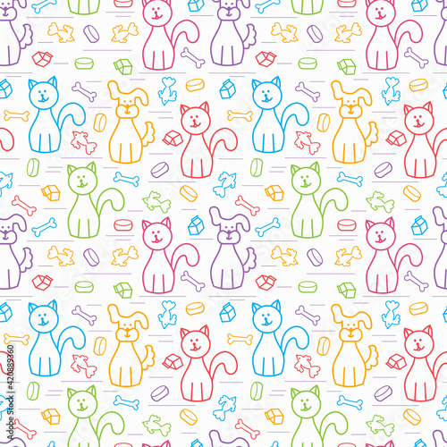 Cartoon Dogs and Cats. Vector Seamless Pattern. Colorful background for kids.