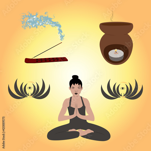 colorful and peaceful yoga elements set
