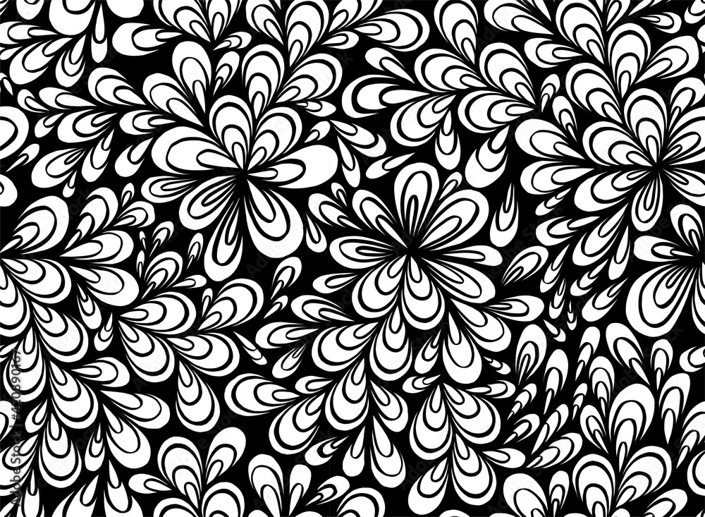 vector illustration, seamless abstract pattern, decorative plants with drop-shaped leaves. Vector illustration