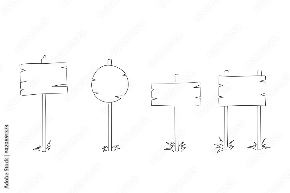 Simple road signposts billboard. Sketch illustration of road signs.