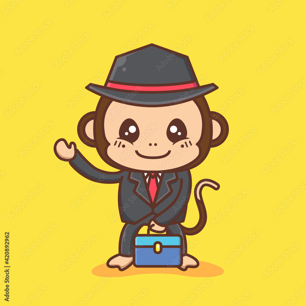 cute business monkey wear hat