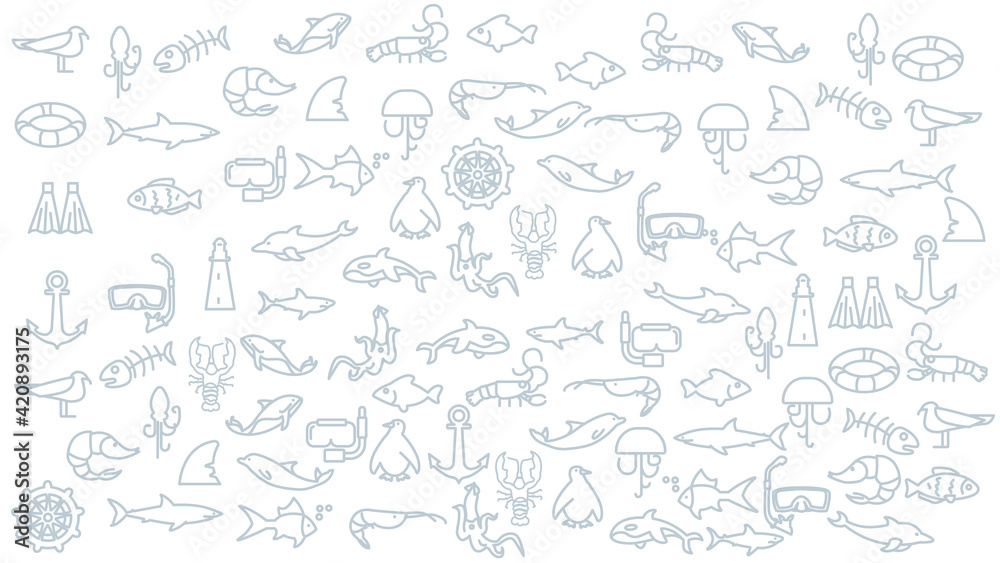 sea icon background. sea animals vector icon background.