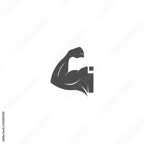 Letter I logo icon with muscle arm design vector