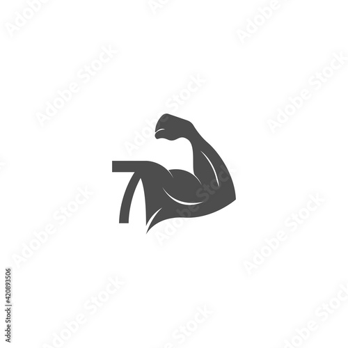 Number 7 logo icon with muscle arm design vector
