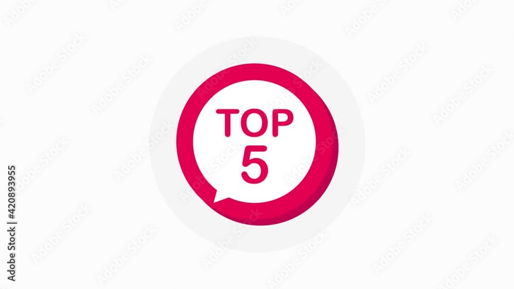 Top 5 red sign. Button Design in Flat Style on white background. Motion graphic. Top 5 red sign. Button Design in Flat Style on white background. Motion graphic.