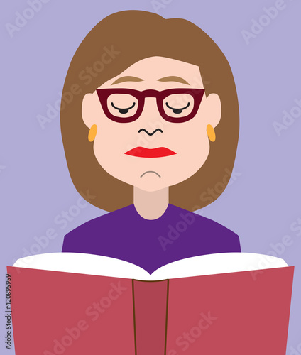 Cartoon Woman Reading Book