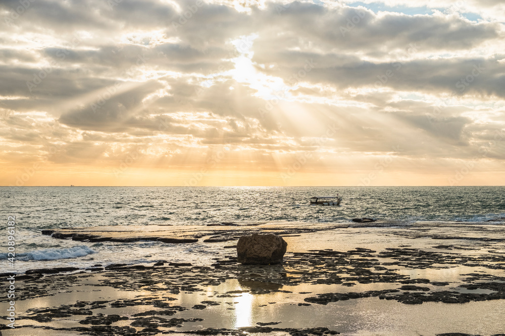 Sunlit seascape, Byblos, Mount Lebanon, Lebanon Sunlit seascape, Byblos, Mount Lebanon, Lebanon