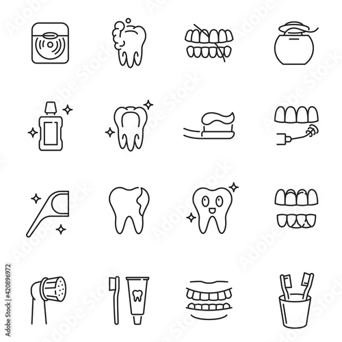 Collection dental care monochrome icons linear dentistry disease and treatment removal restoration