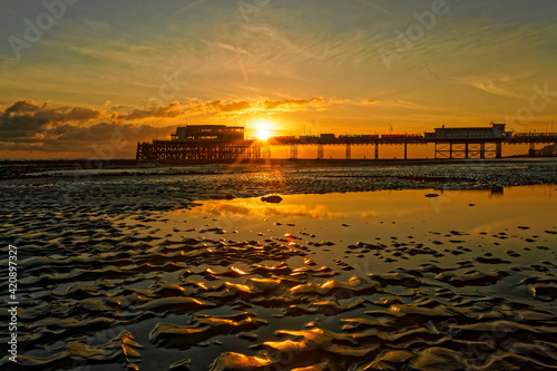 Worthing beach, West Sussex, UK at sunset