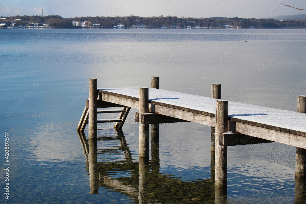 Empty pier, Lake Starnberg, Bavaria, Germany Empty pier, Lake Starnberg, Bavaria, Germany
