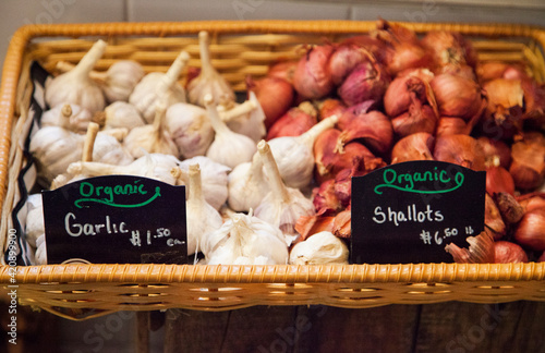 Butcher shop display of vegetables for sale in Middleburg, town in Virginia, Loudoun County, USA. photo