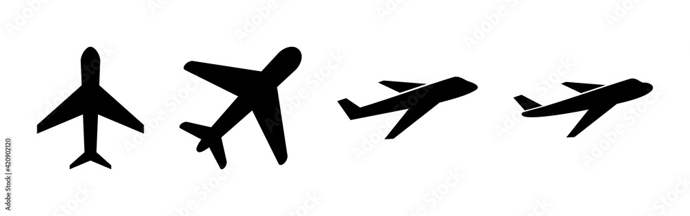 Obraz premium Plane icon set. Airplane icon vector. Flight transport symbol. Travel illustration. Holiday symbol