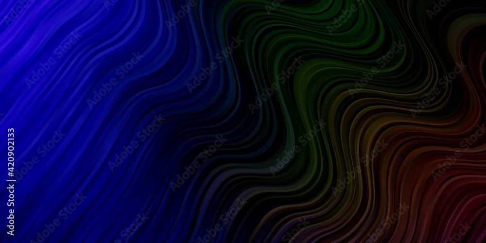 Dark Blue, Yellow vector background with curved lines.