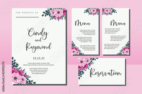 Wedding invitation frame set  floral watercolor hand drawn Peony Flower design Invitation Card Template 