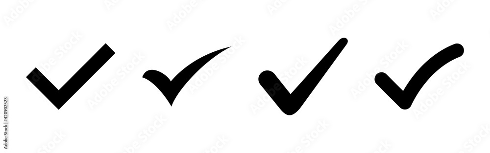 Check mark icon set. Check mark sign. Tick mark symbol vector Check mark icon set. Check mark sign. Tick mark symbol vector