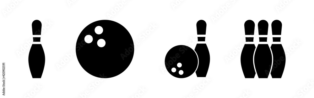 Bowling icon set. bowling ball and pin icon. bowling pins Bowling icon set. bowling ball and pin icon. bowling pins