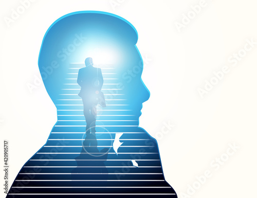Businessman and stairs. Business success concept vector style