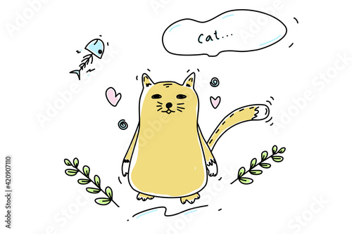 Hand draw stoke outline cat design doodle art cartoon character pet simple drawn cute doodle line art