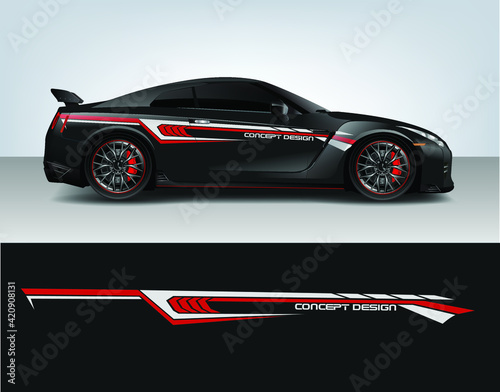 Vinyl sticker Decals set for Car truck mini bus modify Motorcycle. Racing Vehicle Graphic kit isolated vector design race Elegant stripes. modern red technology background for wrap