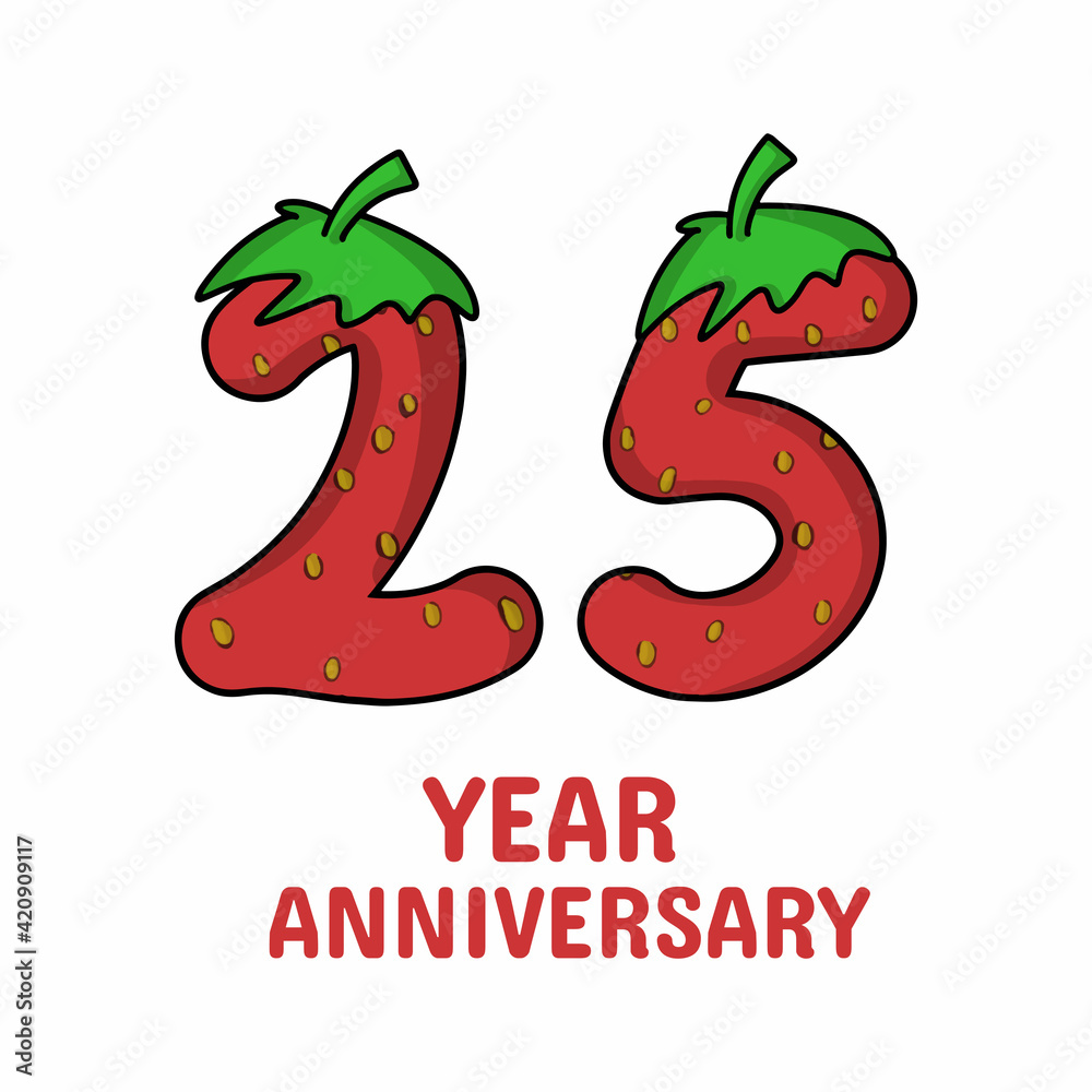 Naklejka premium 25 year anniversary celebration strawberry character vector template design illustration