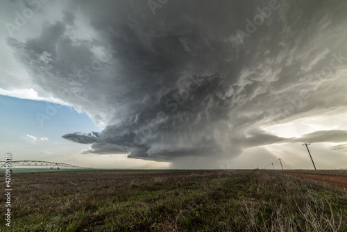 Landscape with massive supercell in the Eastern Texas panhandle, USA. Massive baseball-sized hail fell with this storm photo