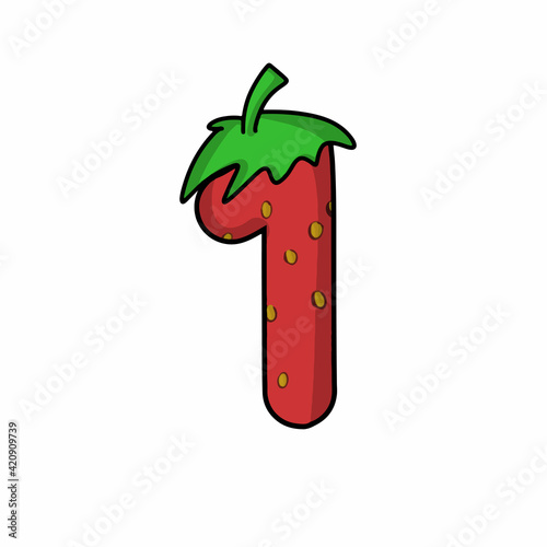1 number strawberry character vector template design illustration