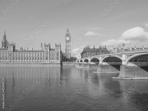 Houses of Parliament in London, black and white
