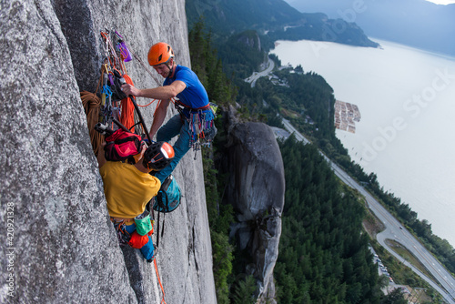 Big wall climbing with portaledge, Squamish, British Columbia, Canada photo