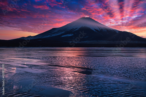 山中湖と富士山の夕景