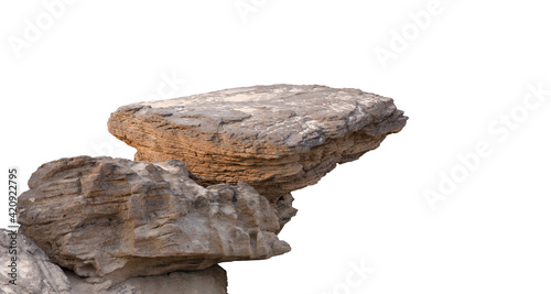 Cliff stone located part of the mountain rock isolated on white background.Clipping path.