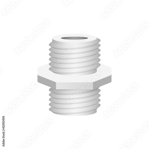 Male to male pvc plastic nipple threaded pipe fitting NPT vector design isolated on white background. Part for connection in pipeline system, plumbing, drainage, vent, waste, sewage and water supply.