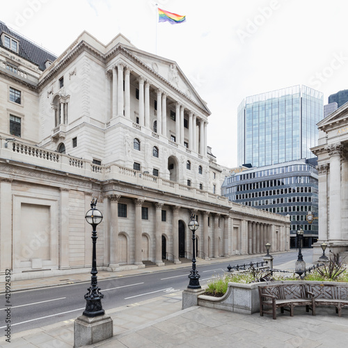 Exterior view of the Bank of England, London, UK during the Corona virus crisis. photo