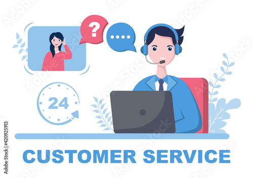 Contact Us Customer Service For Personal Assistant Service, Person Advisor and Social Media Network. Vector Illustration