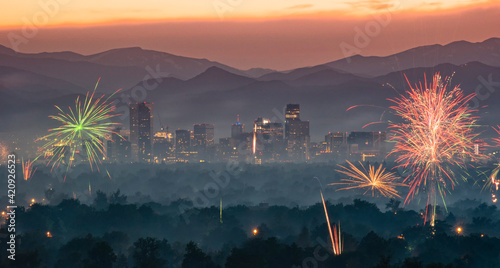 Independence Day fireworks over the City of Denver, Colorado, USA. photo
