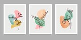 Botanical wall art on set. Abstract geometric elements, shapes and plant art for print, cover, wallpaper . Vector illustration