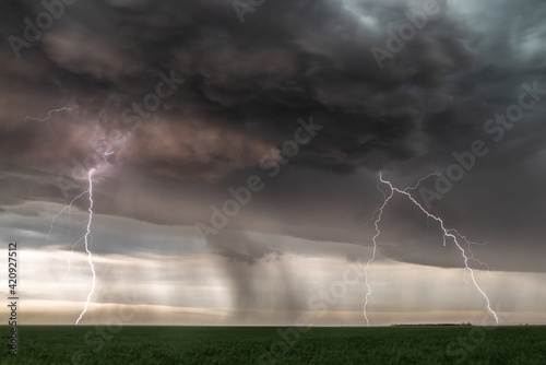 Lightning during a barrage and dust storm near Kanorado, Kansas, USA.