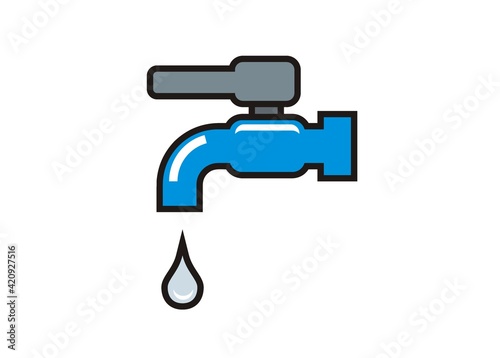 Water faucet. Simple flat illustration with black outline.