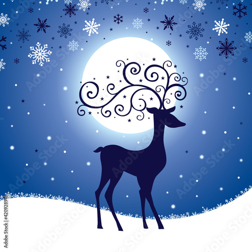Silhouette of reindeer on beautiful background